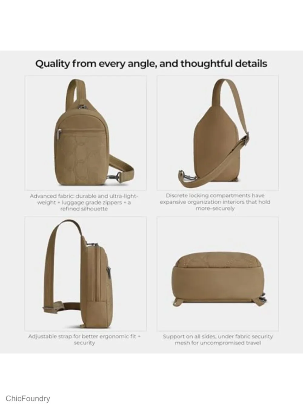 Anti-Theft Nylon Sling Crossbody Bag with RFID Blocking